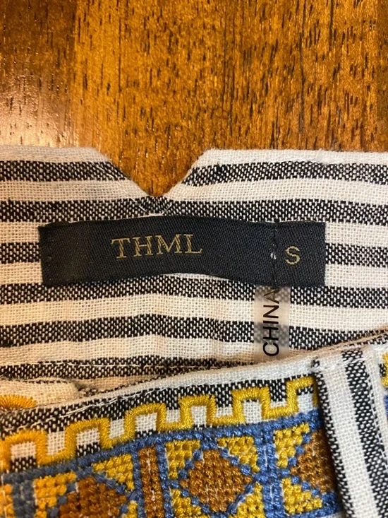 THML Navy and White Striped Shorts with Yellow Embroidered Trim - Picture 2 of 4